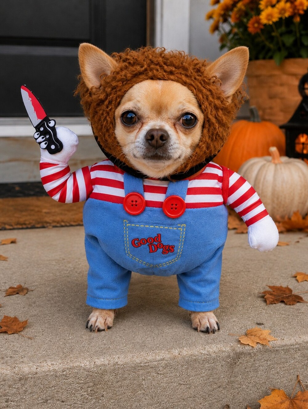 Chucky Dog Costume Pet Halloween Outfit Good Dogs Doll Costume with Wig & Knife